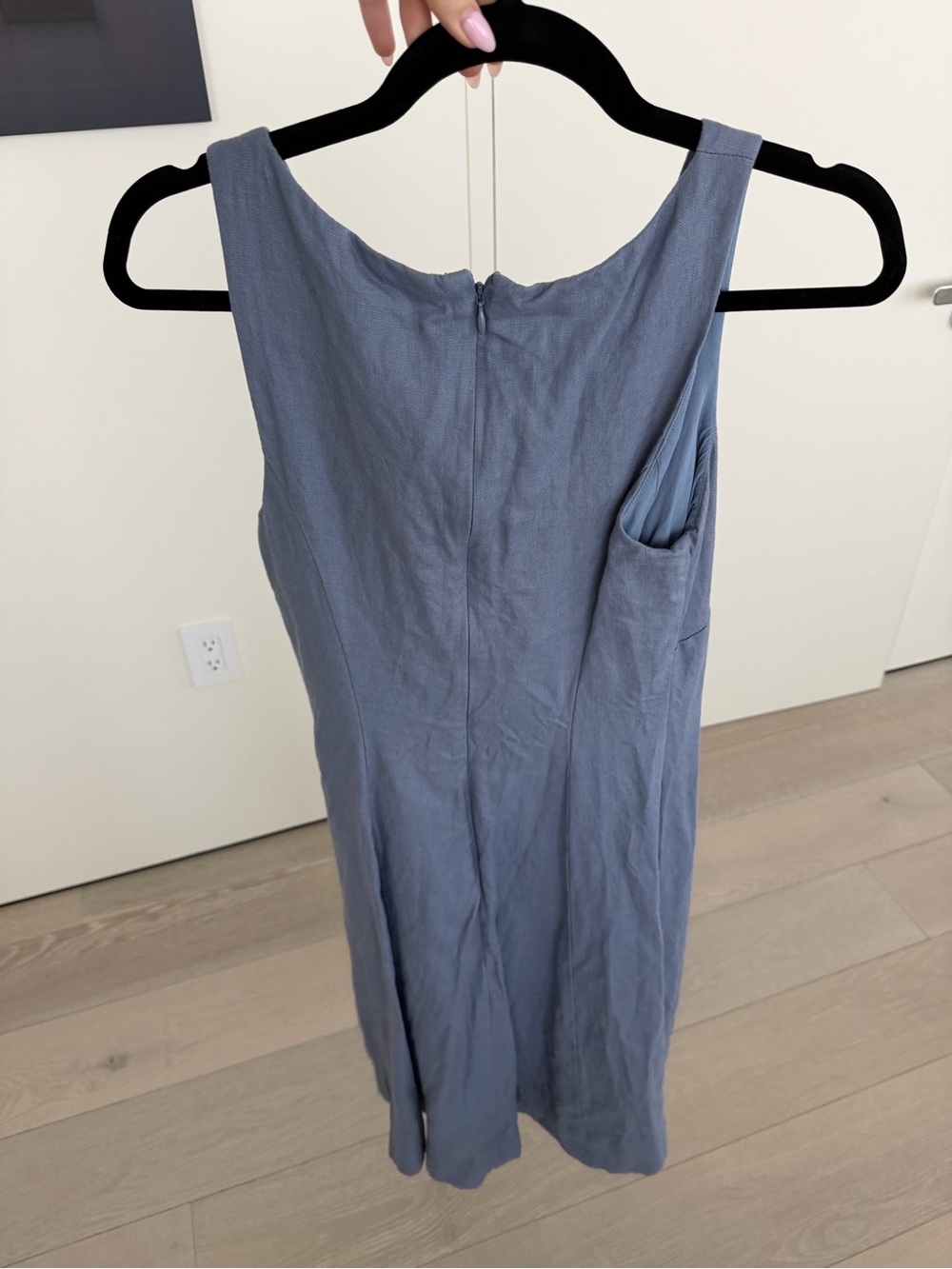 Reformation Sleeveless V-Neck Midi Dress in Dusty Blue with Front Buttons - Picture 7 of 7